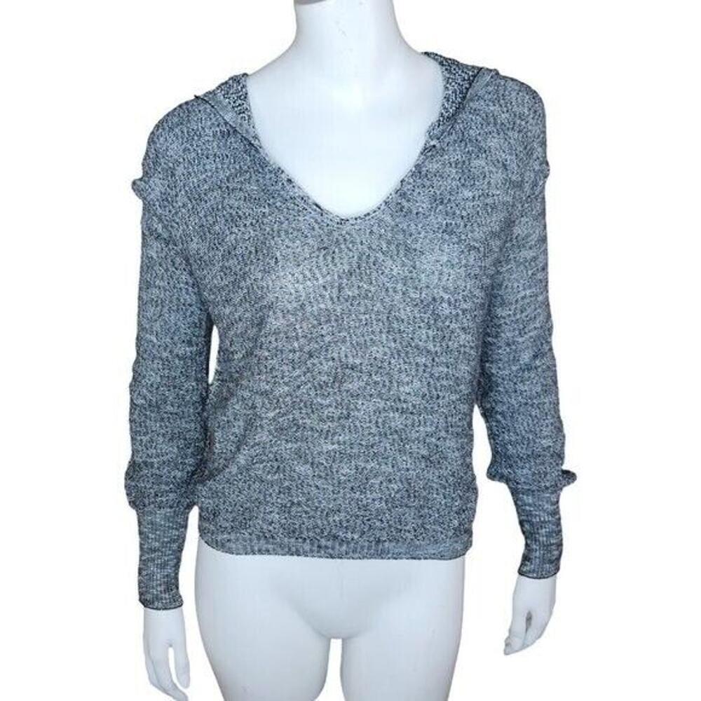 NWT Abound Womens XXS Black White Striped Marbel Lightweight LongSleeve Hood Top